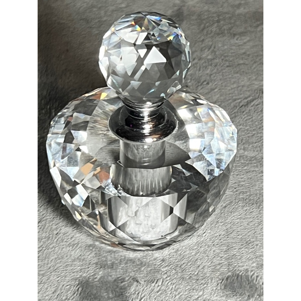 Vintage Crystal Perfume Bottle SD Simon Designs Faceted Vanity Décor 3in Heavy